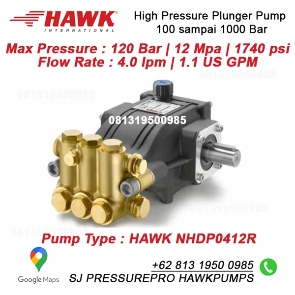 Pompa HPP High Pressure Pump Max Pressure 120 Bar  12 Mpa  1740 psi Flow Rate 4.0 lpm  1.1 US GPM HAWK NHDP0412R SJ Pressurepro Hawk Pump O8I3 I95O O985