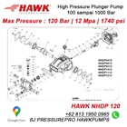 Pompa HPC High Pressure Cleaner 120 Bar 1740 psi 12.0 lpm HAWK NHDP1212R SJ PRESSUREPRO HAWK PUMPs O8I3 I95O O985 2