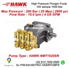 Pompa HPC High Pressure Cleaner 200 Bar 2900 psi 15.0 lpm HAWK NMT1520R SJ PRESSUREPRO HAWK PUMPs O8I3 I95O O985 5
