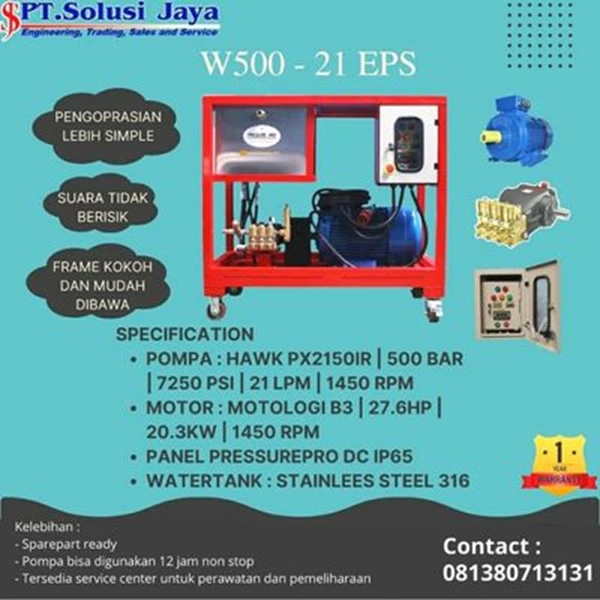 High Pressure Cleaner 500 Bar/7250 psi 21 lt/M Pompa Hydrotest Pro  >5