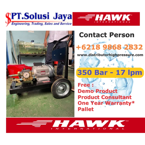 Pompa High Pressure Cleaner Hawk 350 Bar 17 LPM Electric Engine Trolley - SJ Pressure Pro