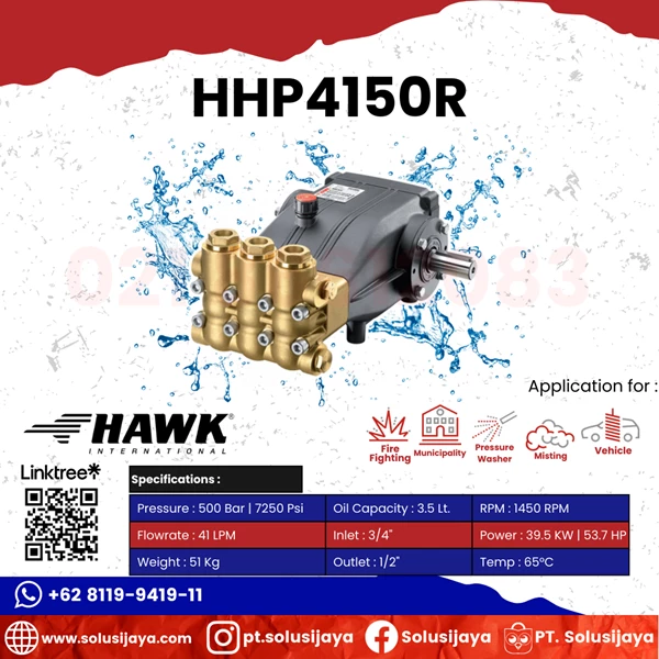 HIGH PRESSURE PUMP HAWK HHP4150R 500BAR FLOWRATE 41 LITER PER MENIT