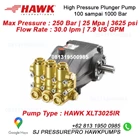 High Pressure Pump hydrotest Max Pressure : 250 Bar  25 Mpa  3625 psi Flow Rate : 30.0 lpm  7.9 US GPM HAWK XLT3025IR SJ Pressurepro Hawk Pump O8I3 I95O O985 2
