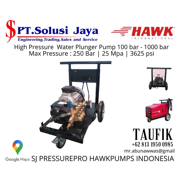 High Pressure Pump hydrotest Max Pressure : 250 Bar  25 Mpa  3625 psi Flow Rate : 30.0 lpm  7.9 US GPM HAWK XLT3025IR SJ Pressurepro Hawk Pump O8I3 I95O O985
