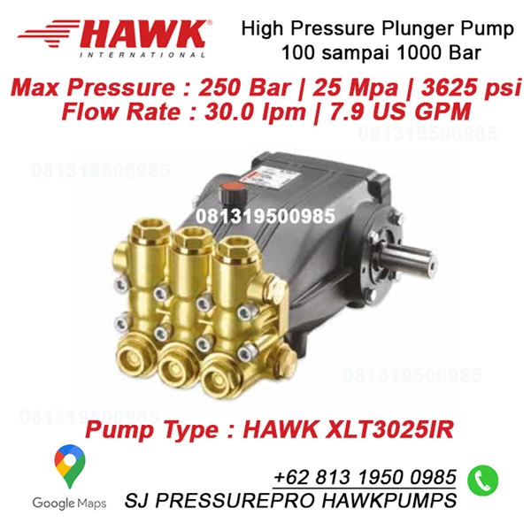 High Pressure Pump hydrotest Max Pressure : 250 Bar  25 Mpa  3625 psi Flow Rate : 30.0 lpm  7.9 US GPM HAWK XLT3025IR SJ Pressurepro Hawk Pump O8I3 I95O O985