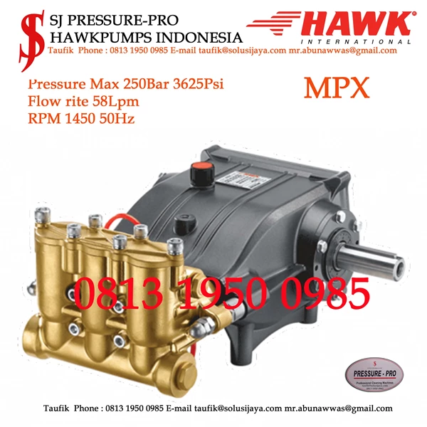 Pompa Piston MPX Pressure Max 250Bar 3625Psi 58lpm 1500rpm SJ PRESSUREPRO HAWK PUMPs O8I3 I95O O985