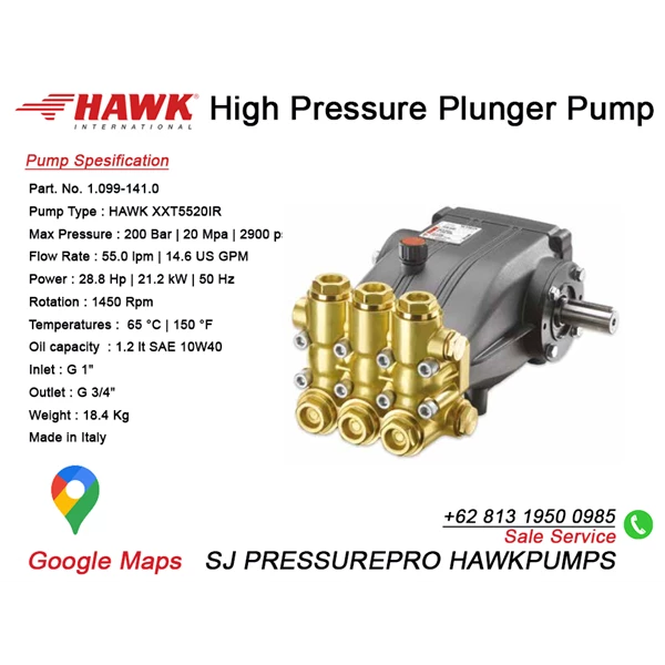 Pompa Piston MXT Pressure Max 200Bar 2900Psi 70lpm 1450rmp SJ PRESSUREPRO HAWK PUMPs 0811 913 2005