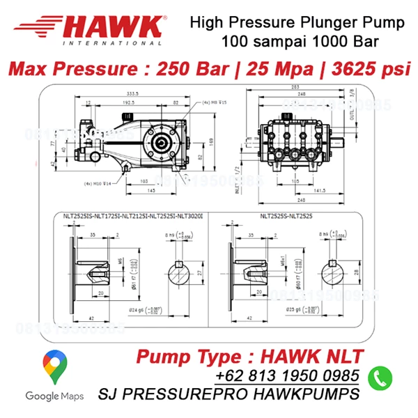 piston pump NLTI Pressure Max 250Bar 3650Psi 25lpm 1450rpm SJ PRESSUREPRO HAWK PUMPs O8I3 I95O O985