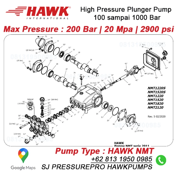 Pompa Piston NMT Pressure Max 200Bar 3000Psi 15lpm 1450rpm SJ PRESSUREPRO HAWK PUMPs O8I3 I95O O985