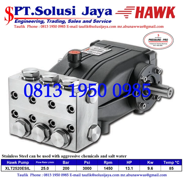 high pressure pump Hawk Pump XLT2520ESIL Flow rate 25.0Lpm 200Bar 3000Psi 1450Rpm 13.1HP 9.6Kw SJ PRESSUREPRO HAWK PUMPs O8I3 I95O O985