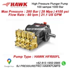 Pompa Hydrotest Pompa piston tekanan tinggi Hawk Pump HFR60FR Flow rate 60 Lpm 280 Bar 4100 Psi 1450 Rpm 43.0 HP 31.6 Kw  SJ PRESSUREPRO HAWK PUMPs O8I3 I95O O985 2