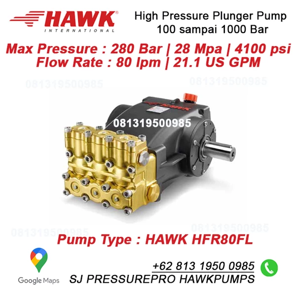 Pompa Hydrotest Pompa piston tekanan tinggi Hawk Pump HFR60FR Flow rate 60 Lpm 280 Bar 4100 Psi 1450 Rpm 43.0 HP 31.6 Kw  SJ PRESSUREPRO HAWK PUMPs O8I3 I95O O985