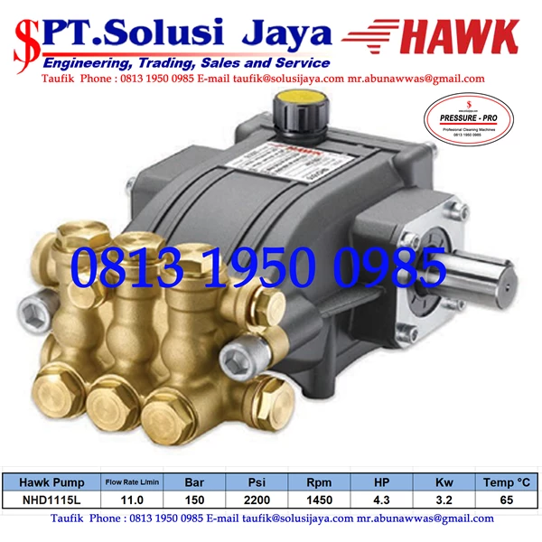 Pompa Hydrotest Hawk Pump NHD1115L Flow rate 11.0Lpm 150Bar 2200Psi 1450Rpm 4.3HP 3.2Kw