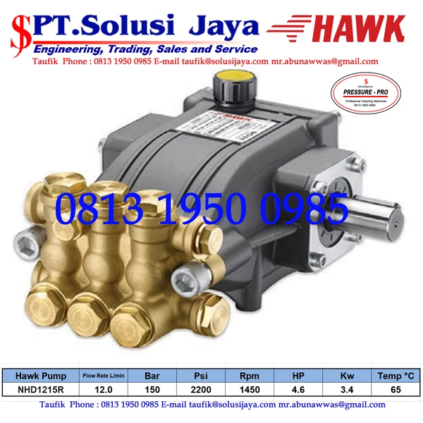 Pompa Hydrotest Hawk Pump NHD1215R Flow rate 12.0Lpm 150Bar 2200Psi 1450Rpm 4.6HP 3.4Kw SJ PRESSUREPRO HAWK PUMPs O8I3 I95O O985