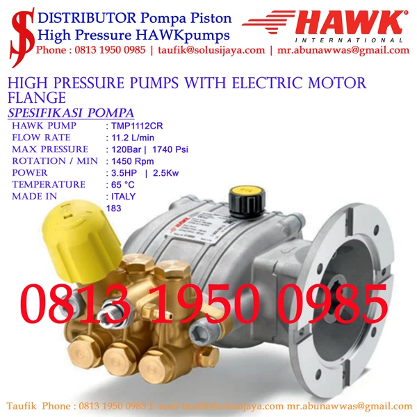 Hydotest Hawk Pump TMP1112CR Flow rate 11.2 Lpm 120 Bar 1740 Psi 1450Rpm 3.5 HP 2.5 Kw SJ PRESSUREPRO HAWK PUMPs O8I3 I95O O985