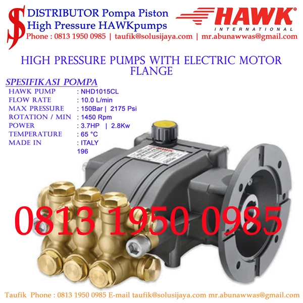 Hydotest Hawk Pump NHD1015CL Flow rate 10.0 Lpm 150 Bar 2175 Psi 1450 Rpm 3.7 HP 2.8Kw SJ PRESSUREPRO HAWK PUMPs O8I3 I95O O985