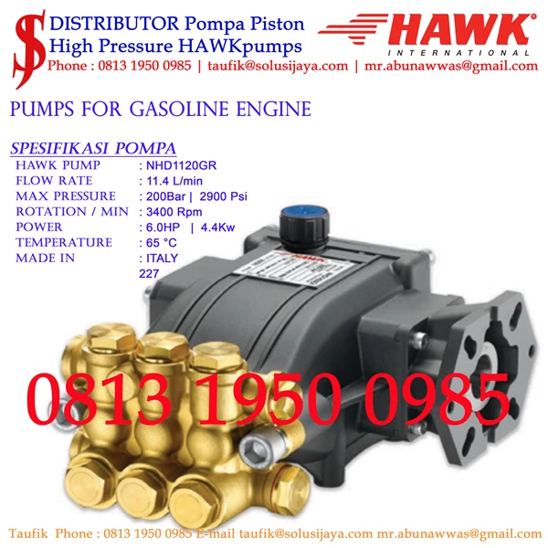 227 - Pompa Hydotest Hawk Pump NHD1120GR Flow rate 11.4Lpm 200Bar 2900Psi 3400Rpm 6.0HP 4.4Kw							