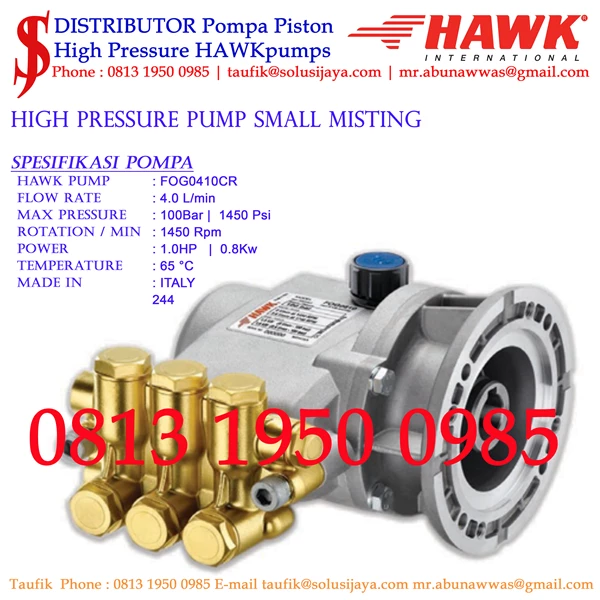 244 - Pompa Hydotest Hawk Pump FOG0410CR Flow rate 4.0Lpm 100Bar 1450Psi 1450Rpm 1.0HP 0.8Kw							