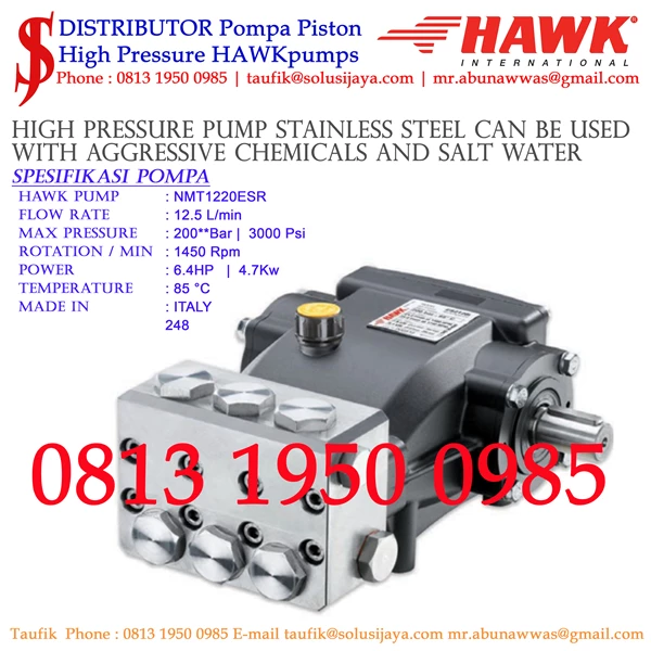 Pompa pluger piston 250bar Pompa hydrotest SJ PRESSUREPRO HAWK PUMPs O8I3 I95O O985