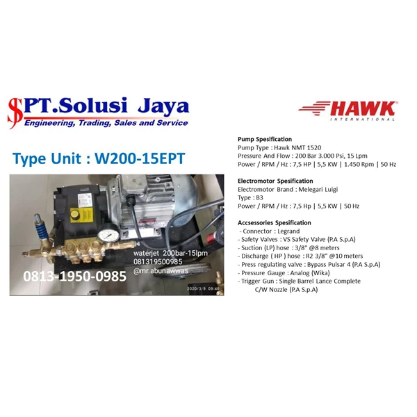 POMPA hydrotest 500 bar 7000 PSI 21 Lpm SJ PRESSUREPRO HAWK PUMPs 0811 913 2005 / (021) 8661 2083