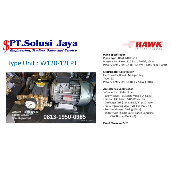 Pompa Hydrotest 170 bar SJ PRESSURE PRO POMPA HAWK 081319500985
