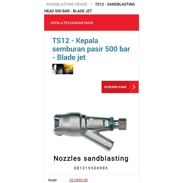 TS12  Nozzel SANDBLASTING HEAD 500 BAR  BLADE JET high pressure Pump O8I3I95OO985
