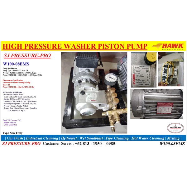 Pompa Piston High Pressure 100bar W100-08EMS SJ PRESSUREPRO HAWK PUMPs 0811 913 2005
