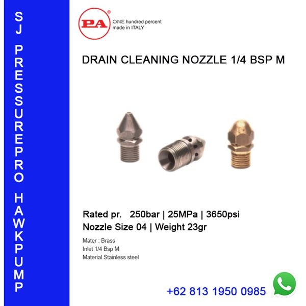 DRAIN CLEANING NOZZLE 1/4 BSP M Suku Cadang Pompa O8I3 I95O O985
