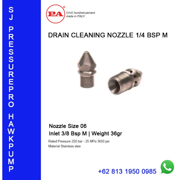 DRAIN CLEANING NOZZLE 3/8 BSP M Suku Cadang Pompa O8I3 I95O O985