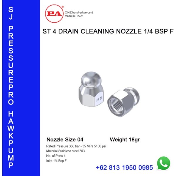 DRAIN CLEANING NOZZLE 3/8 BSP F SJ PRESSUREPRO HAWK PUMPs O8I3 I95O O985