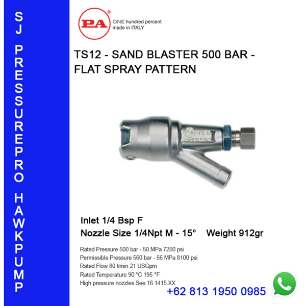 TS12 - SAND BLASTER 500 BAR - FLAT SPRAY PATTERN Suku Cadang Pompa O8I3 I95O