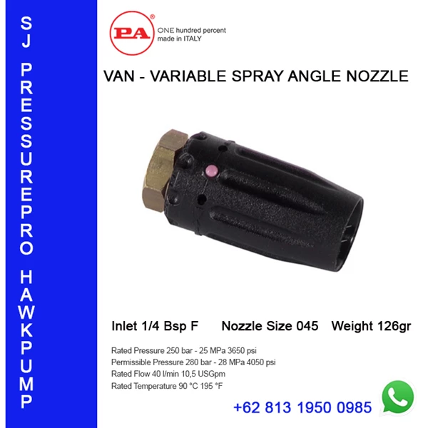 Nozzle VARIABLE SPRAY ANGLE NOZZLE SJ PRESSUREPRO HAWK PUMPs O8I3 I95O O985