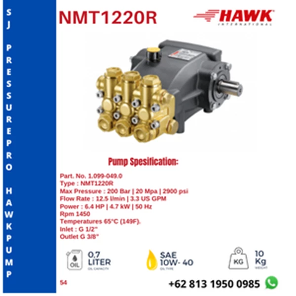 High Pressure Pump HAWK  200 Bar NMT1220SL SJ PRESSUREPRO HAWK PUMPs O8I3 I95O O985