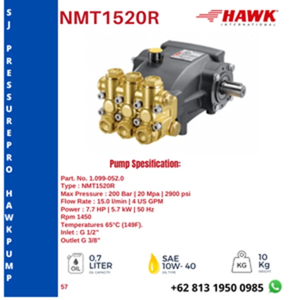 High Pressure Pump HAWK  200 Bar NMT1220SL SJ PRESSUREPRO HAWK PUMPs O8I3 I95O O985