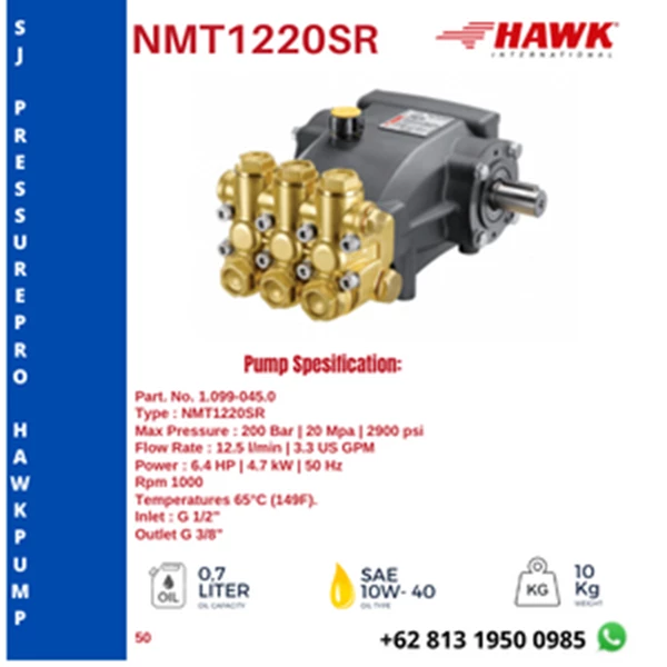 High Pressure Pump HAWK  200 Bar NMT1220SR SJ PRESSUREPRO HAWK PUMPs O8I3 I95O O985
