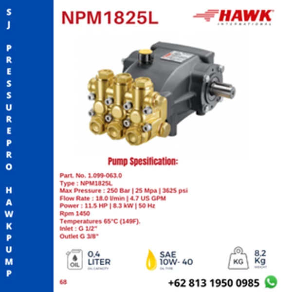 High Pressure Pump HAWK  250 Bar NPM1225R SJ PRESSUREPRO HAWK PUMPs O8I3 I95O O985