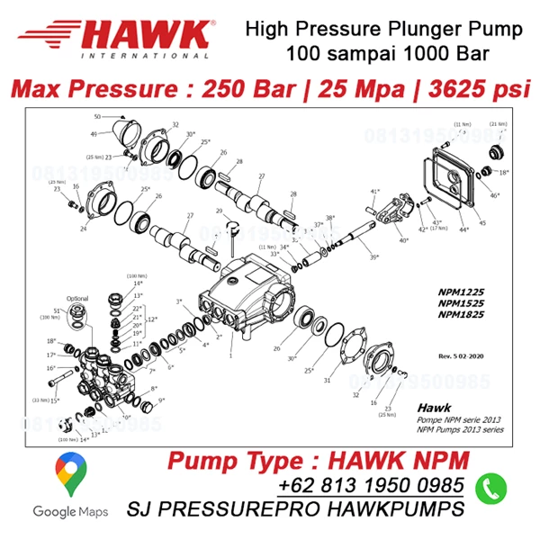 High Pressure Pump HAWK  250 Bar NPM1825B SJ PRESSUREPRO HAWK PUMPs O8I3 I95O O985