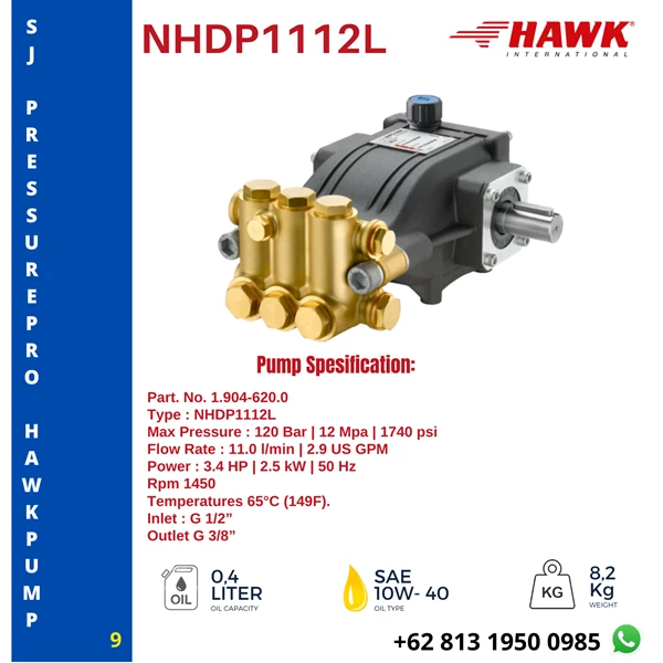 High Pressure Pump HAWK  120 Bar NHDP0412R SJ PRESSUREPRO HAWK PUMPs O8I3 I95O O985