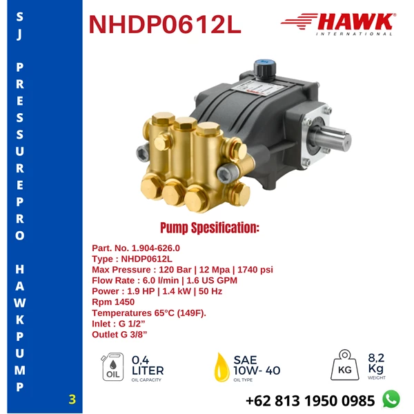 High Pressure Pump HAWK  120 Bar NHDP0612L SJ PRESSUREPRO HAWK PUMPs O8I3 I95O O985