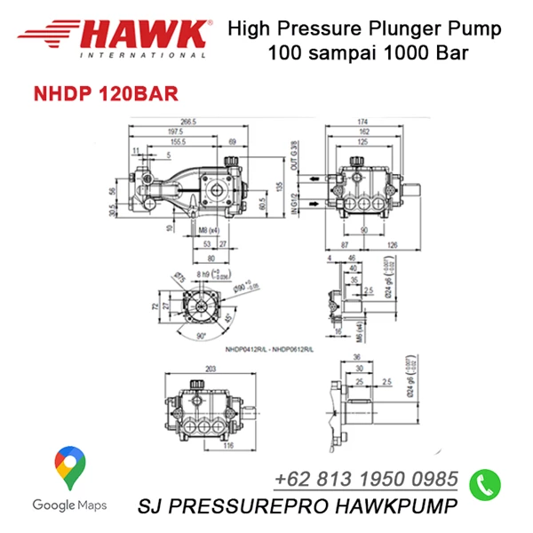 Mesin hydrotest  NHDP0612L 120Bar 12Mpa 1740psi 6.0 l/min 1.6 US GPM SJ PRESSUREPRO HAWKPUMP O8I3 I95O O985