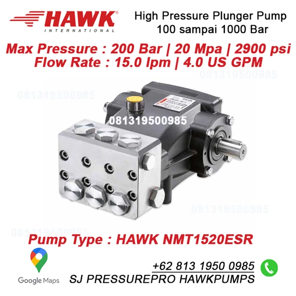 High Pressure Homogenizer Pump Max Pressure : 200 Bar  20 Mpa  2900 psi Flow Rate : 15.0 lpm  4.0 US GPM hawk NMT1520ESR SJ Pressurepro Hawk Pump O8I3 I95O O985