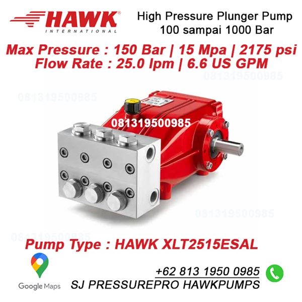 High Pressure Homogenizer Pump Max Pressure : 150 Bar  15 Mpa  2175 psi Flow Rate : 25.0 lpm  6.6 US GPM hawk XLT2515ESAL SJ Pressurepro Hawk Pump O8I3 I95O O985