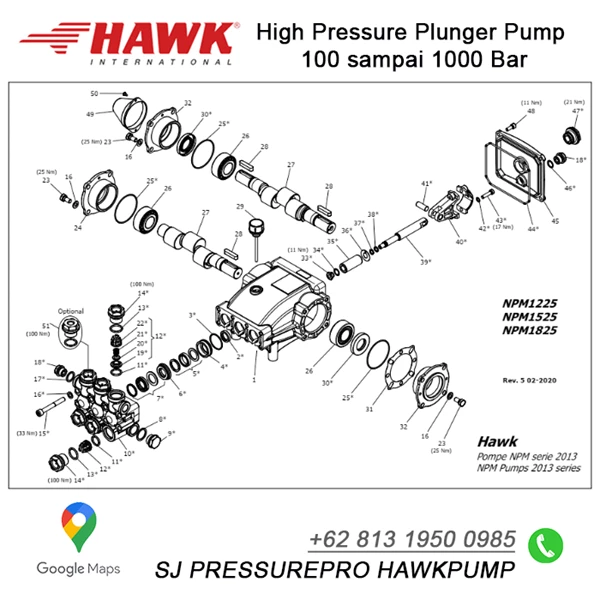 Mesin Hydrotest Max Pressure : 250 Bar  25 Mpa  3625 psi Flow Rate : 18.0 lpm  4.7 US GPM HAWK NPM1825R SJ Pressurepro Hawk Pump O8I3 I95O O985