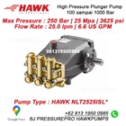 Mesin Hydrotest Max Pressure : 250 Bar  25 Mpa  3625 psi Flow Rate : 25.0 lpm  6.6 US GPM HAWK NLT2525ISL* SJ Pressurepro Hawk Pump O8I3 I95O O985 1