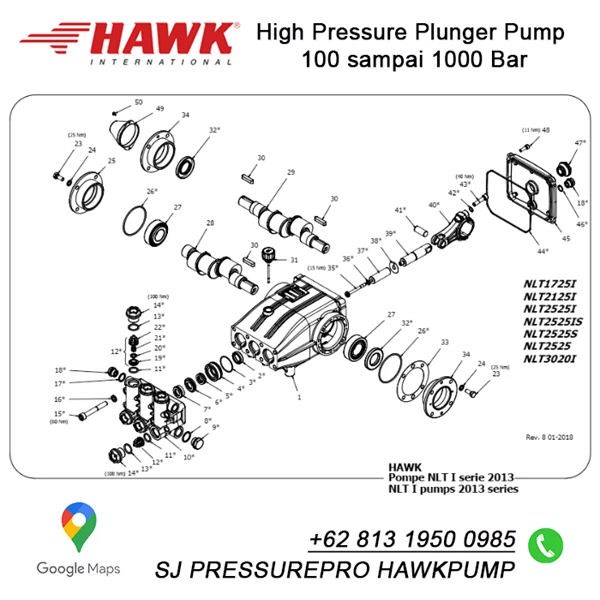 Mesin Hydrotest Max Pressure : 250 Bar  25 Mpa  3625 psi Flow Rate : 25.0 lpm  6.6 US GPM HAWK NLT2525ISL* SJ Pressurepro Hawk Pump O8I3 I95O O985