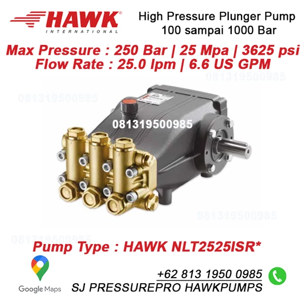 Mesin Hydrotest Max Pressure : 250 Bar  25 Mpa  3625 psi Flow Rate : 25.0 lpm  6.6 US GPM HAWK NLT2525ISR* SJ Pressurepro Hawk Pump O8I3 I95O O985
