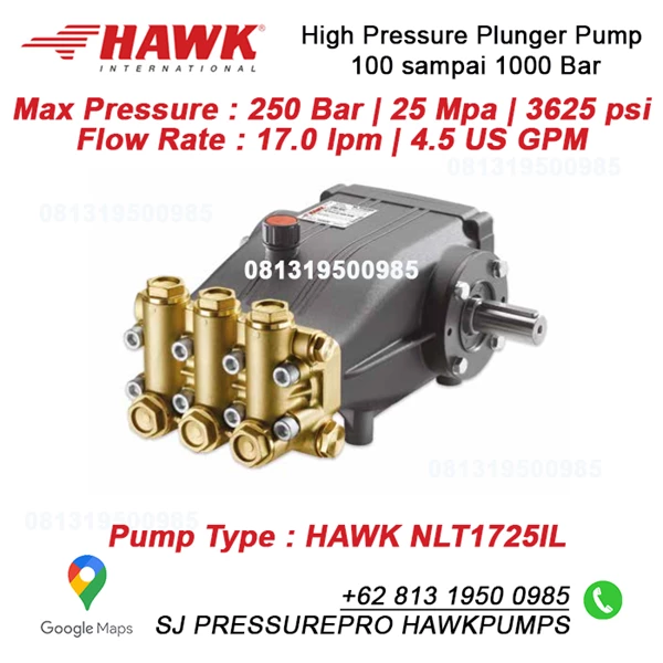 Mesin Hydrotest Max Pressure : 250 Bar  25 Mpa  3625 psi Flow Rate : 17.0 lpm  4.5 US GPM HAWK NLT1725IL SJ Pressurepro Hawk Pump 0811 913 2005
