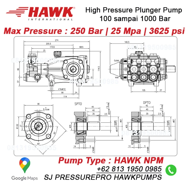 Pompa Hydrotest NPM 250 bar 15 lpm 3625 psi hawk SJ PRESSUREPRO HAWK PUMPs O8I3 I95O O985